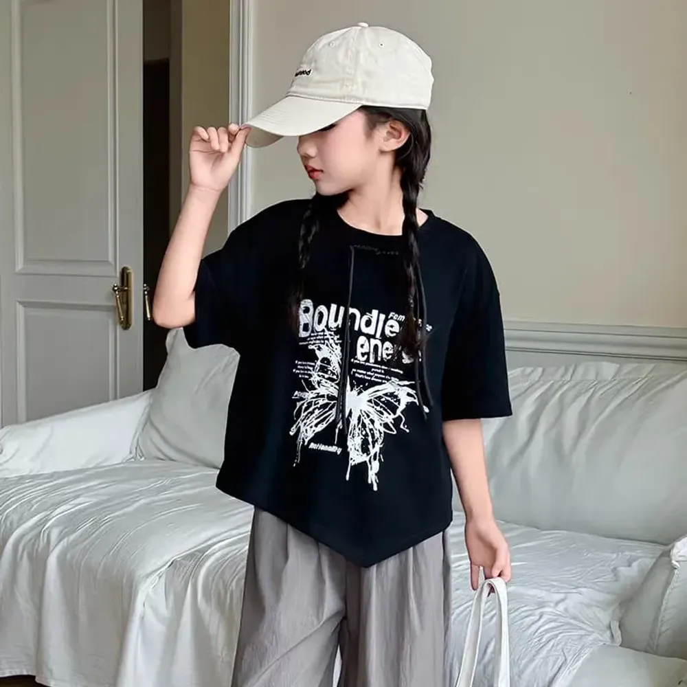 Tops Girl Black Butterfly