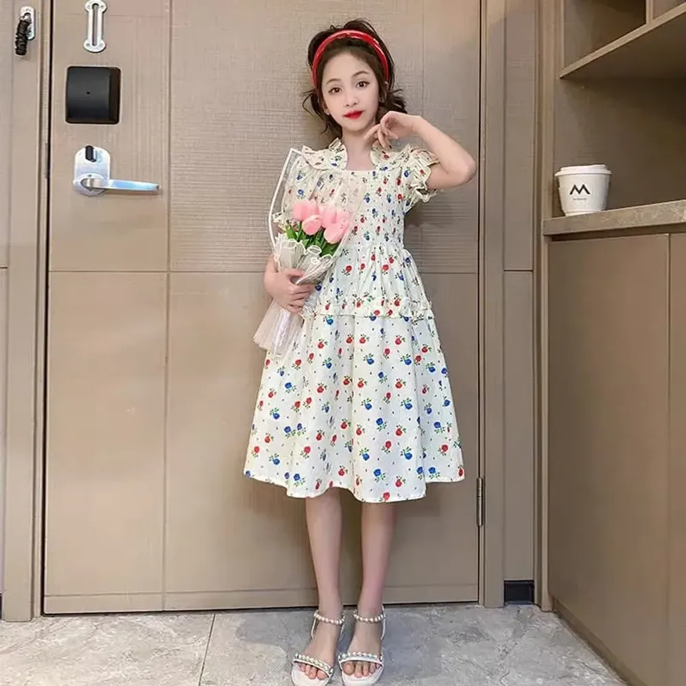 Dress Girls Motif Ruched Print