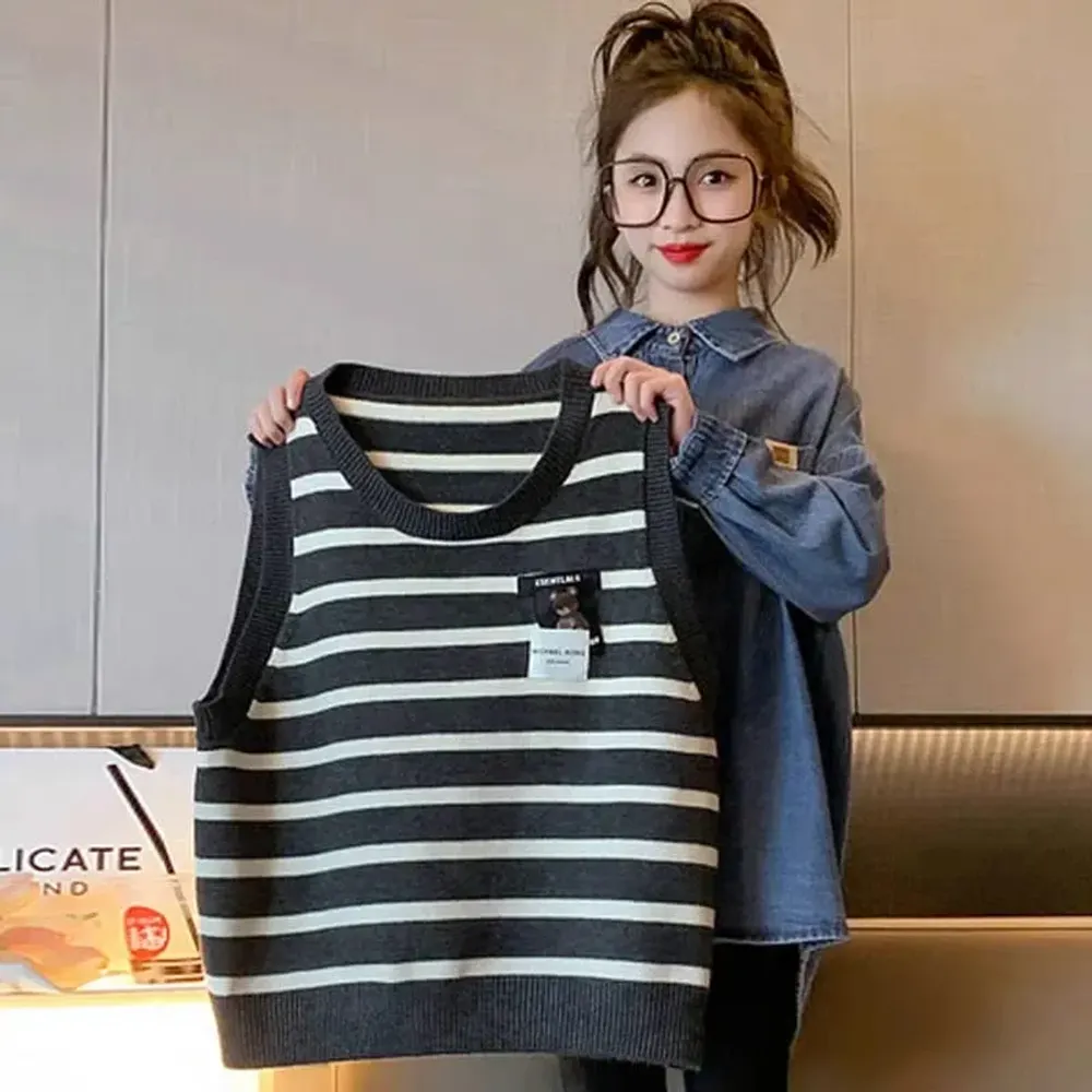 Tops Girl Black White Stripe
