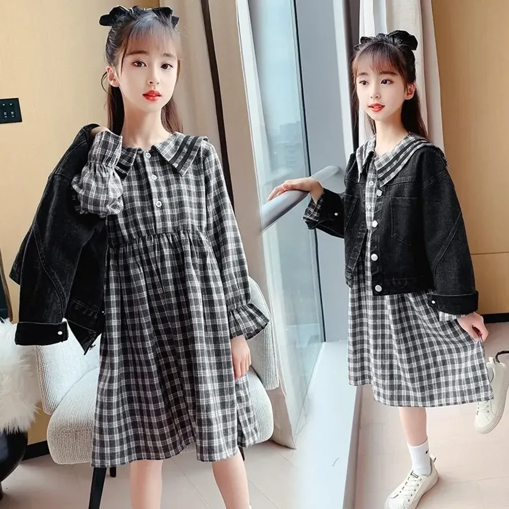 Dress Girl Long Tartan Space