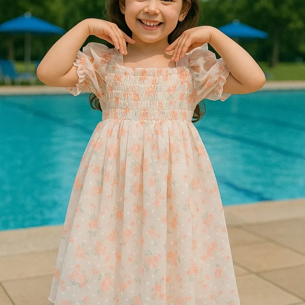 Dress Girls Flowers Red String