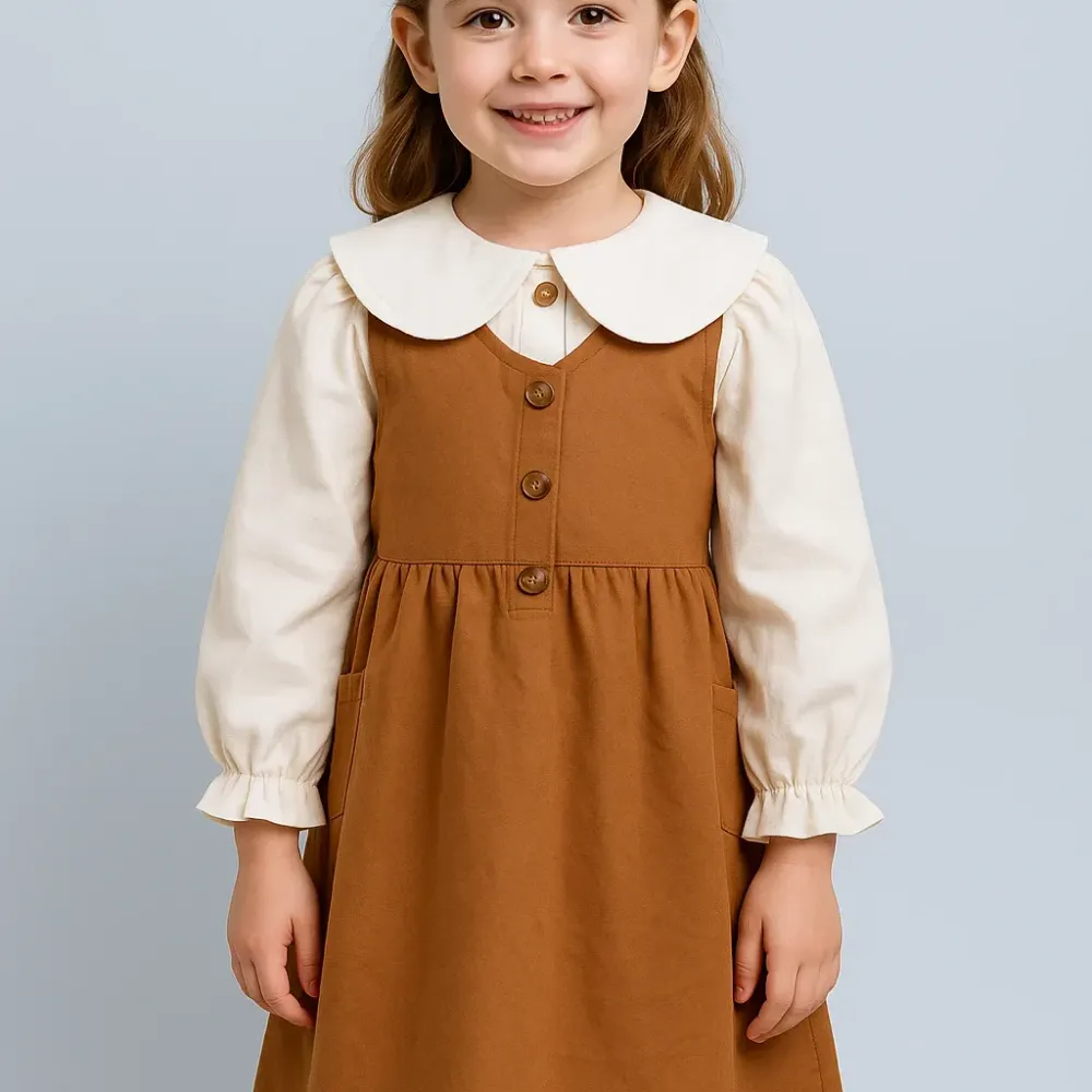 Dress Girls Simple Big Pocket