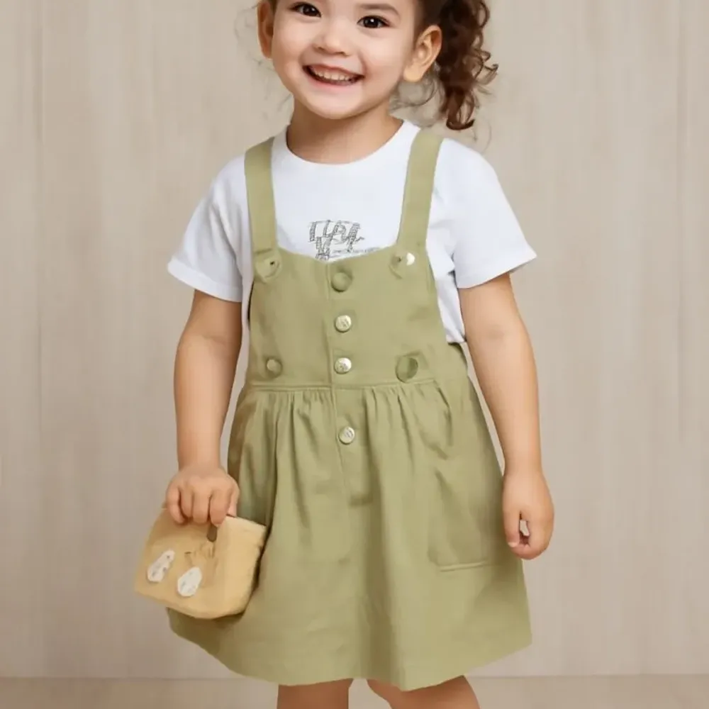 Dress Girls Wavy Button Pocket Bings