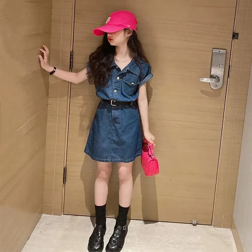 Dress Girls Pouch Jeans Doubble Coord