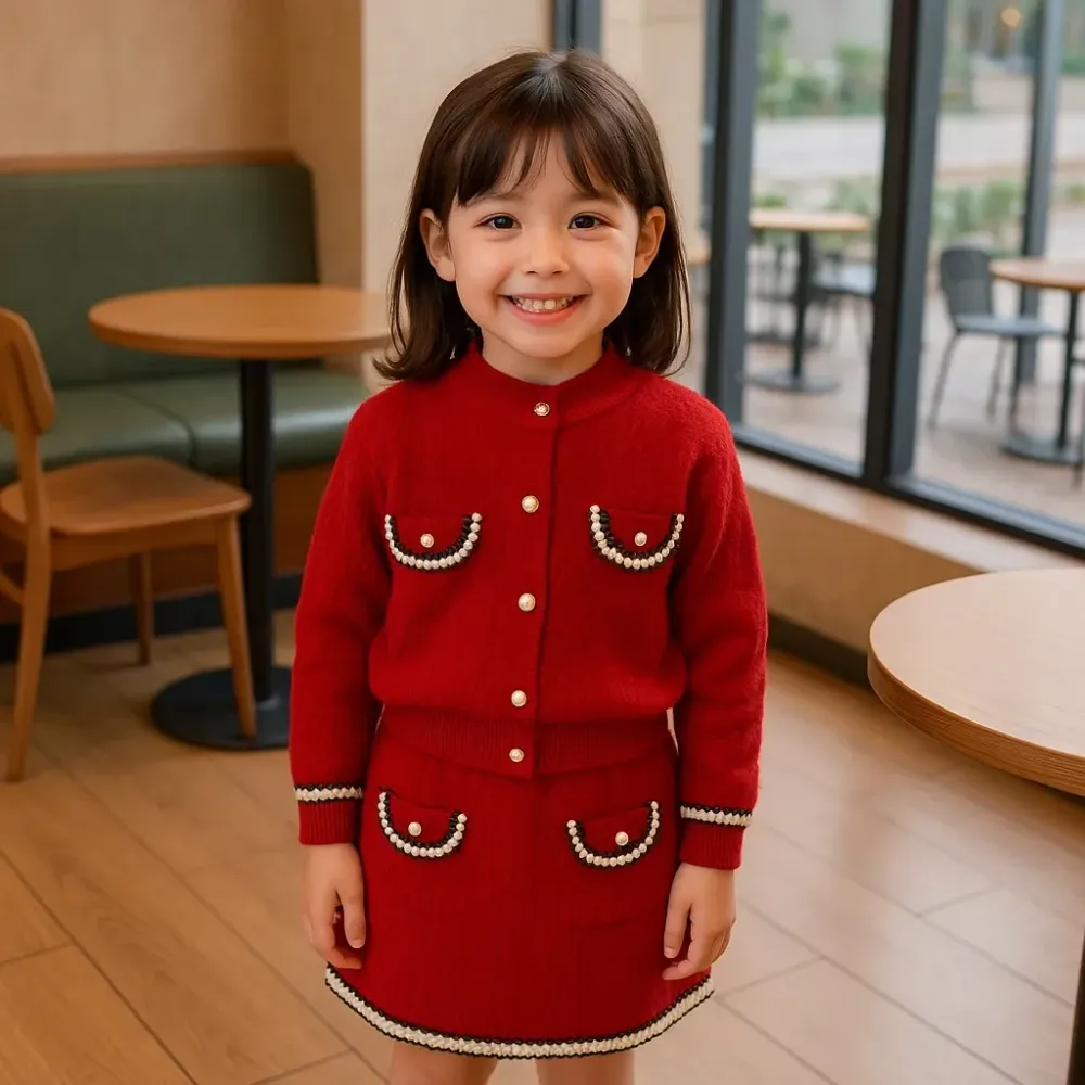 Set Girl Cute Red Maroon