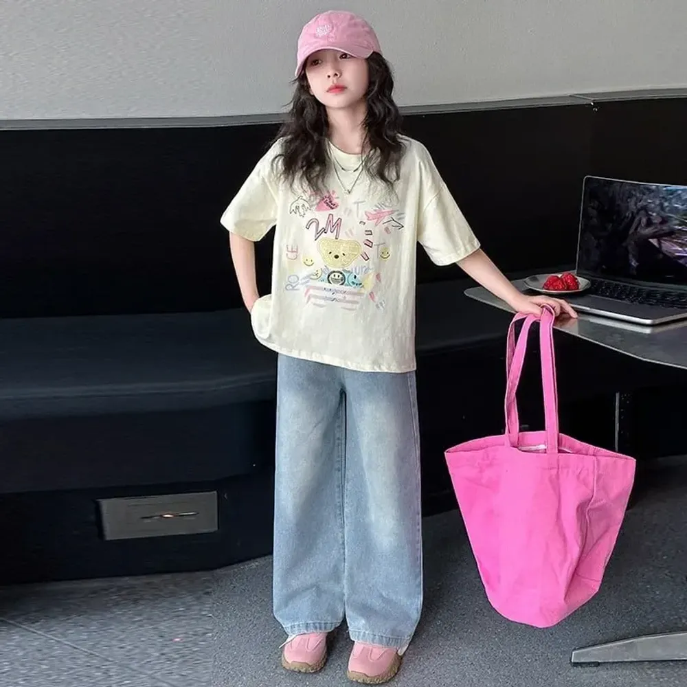 Set Girls Accented Plane Bear Suit