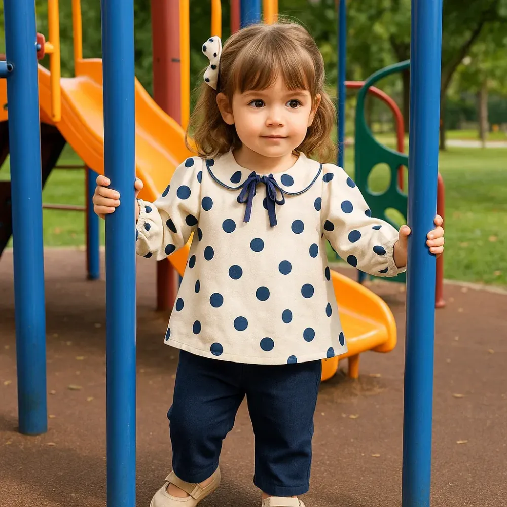 Set Girl Creamy Polka Navy (stok 3pcs)