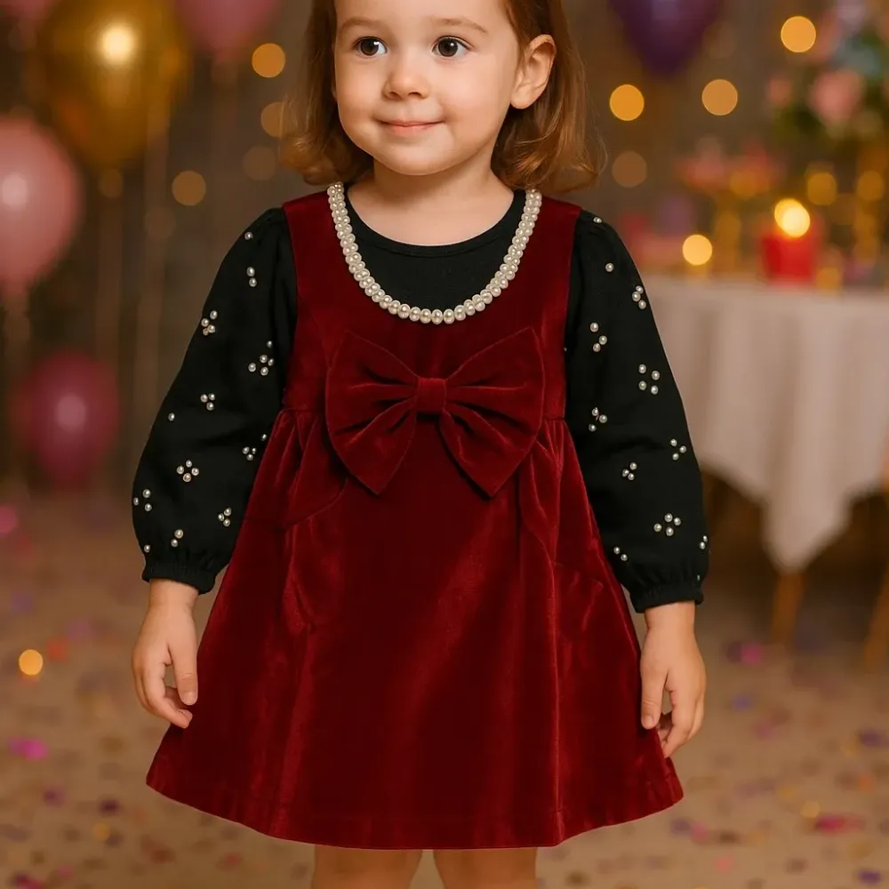 Dress Girl Glam Red Black