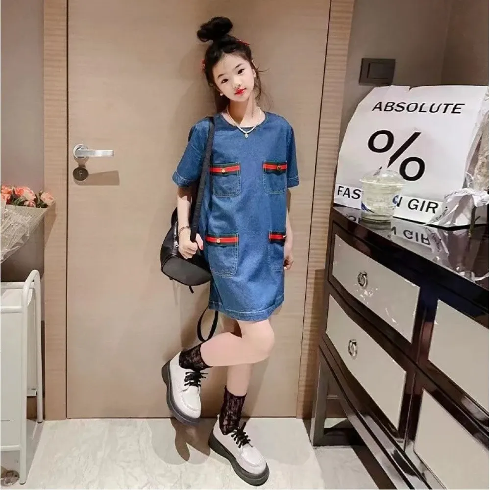Dress Girls Pocket Much Simple Denim