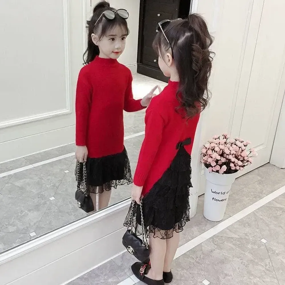 Dress Lace Split Back With Ribbons