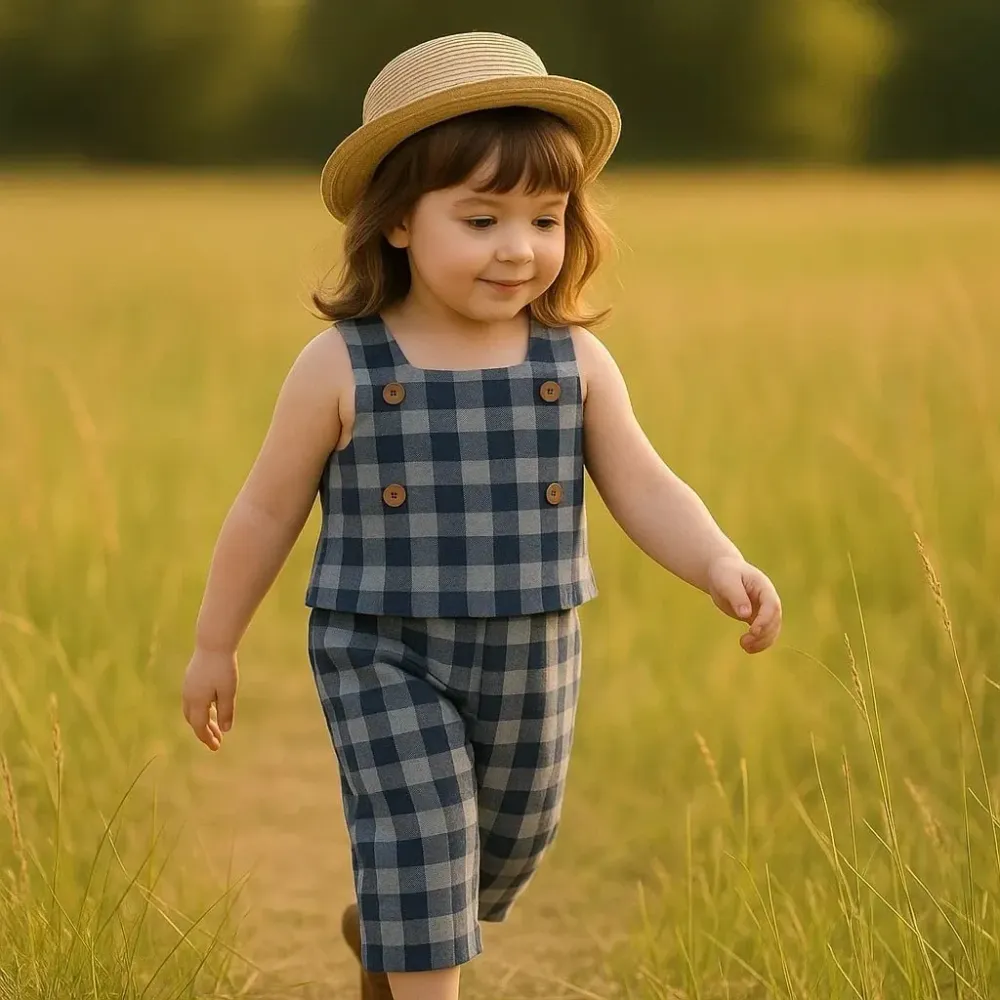 Setelan Plaid Six Gold Button