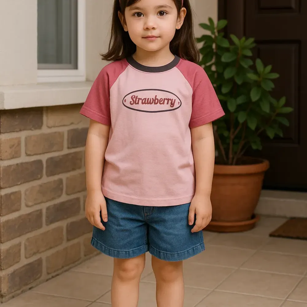 Set Girl Denim Pink Strawberry