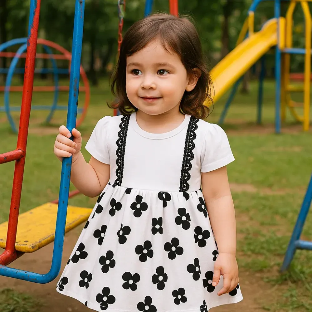 Dress Girl Flower Black White