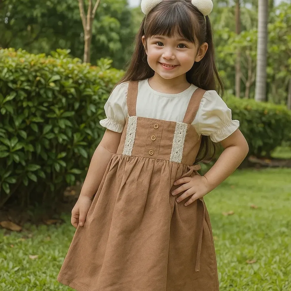 Dress Girl 2IN1 Three Button Scarf