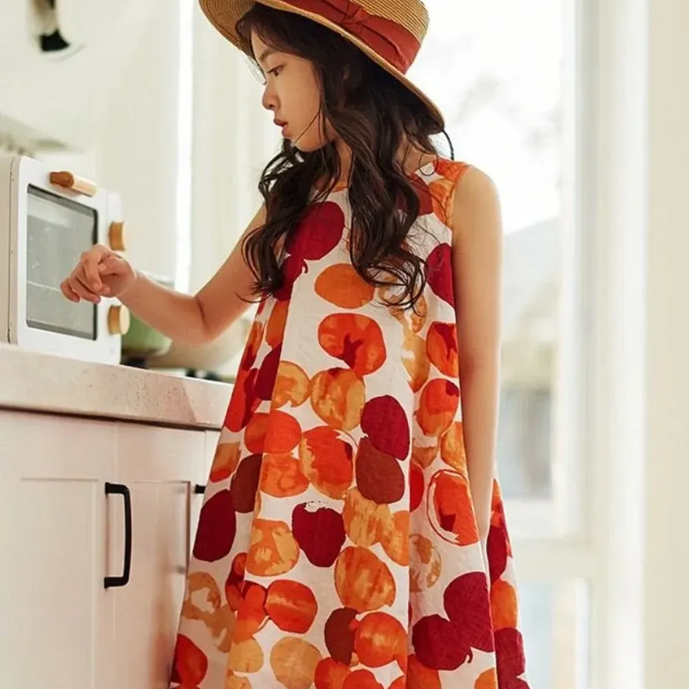 Dress Girls Globular Sleeveless Loose Casual