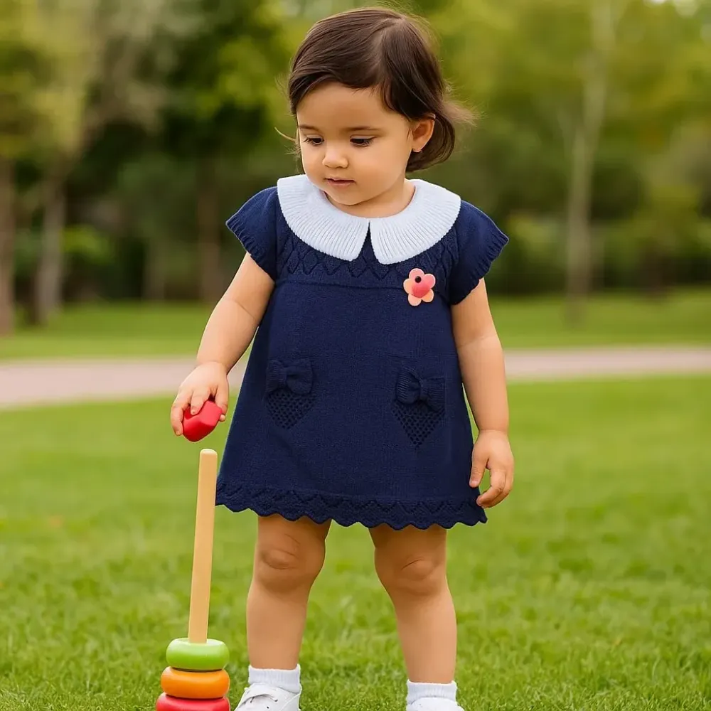 ? Dress Girls Navy Bloom Ribbon ?