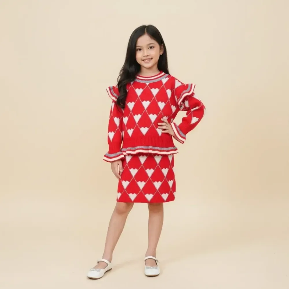 Set Girls Sweetheart Line Pleated Skirt