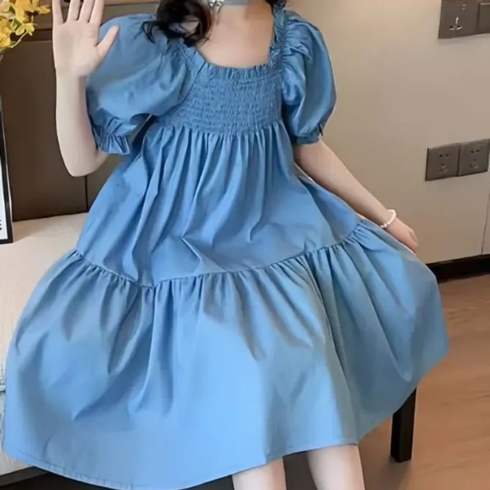 Dress Girls Embroidery Puffy Sleeve
