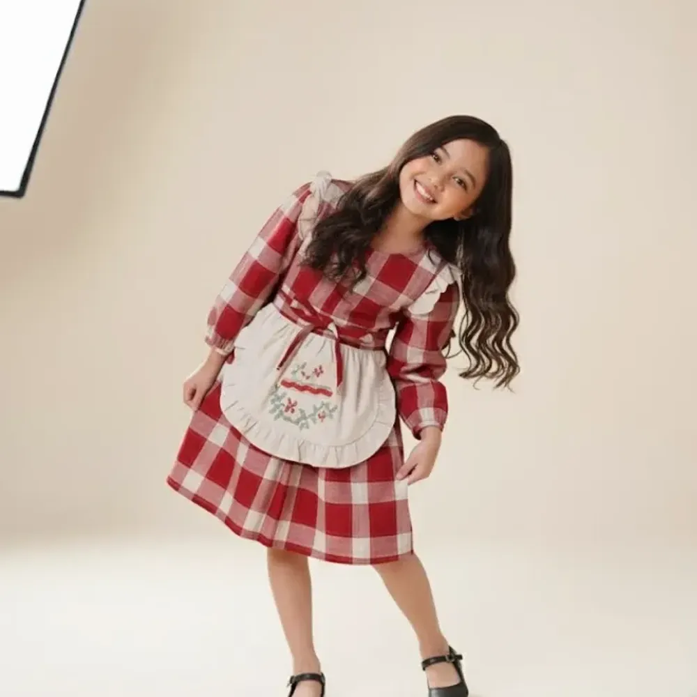 Dress Girl Ribbon Tartan Fly