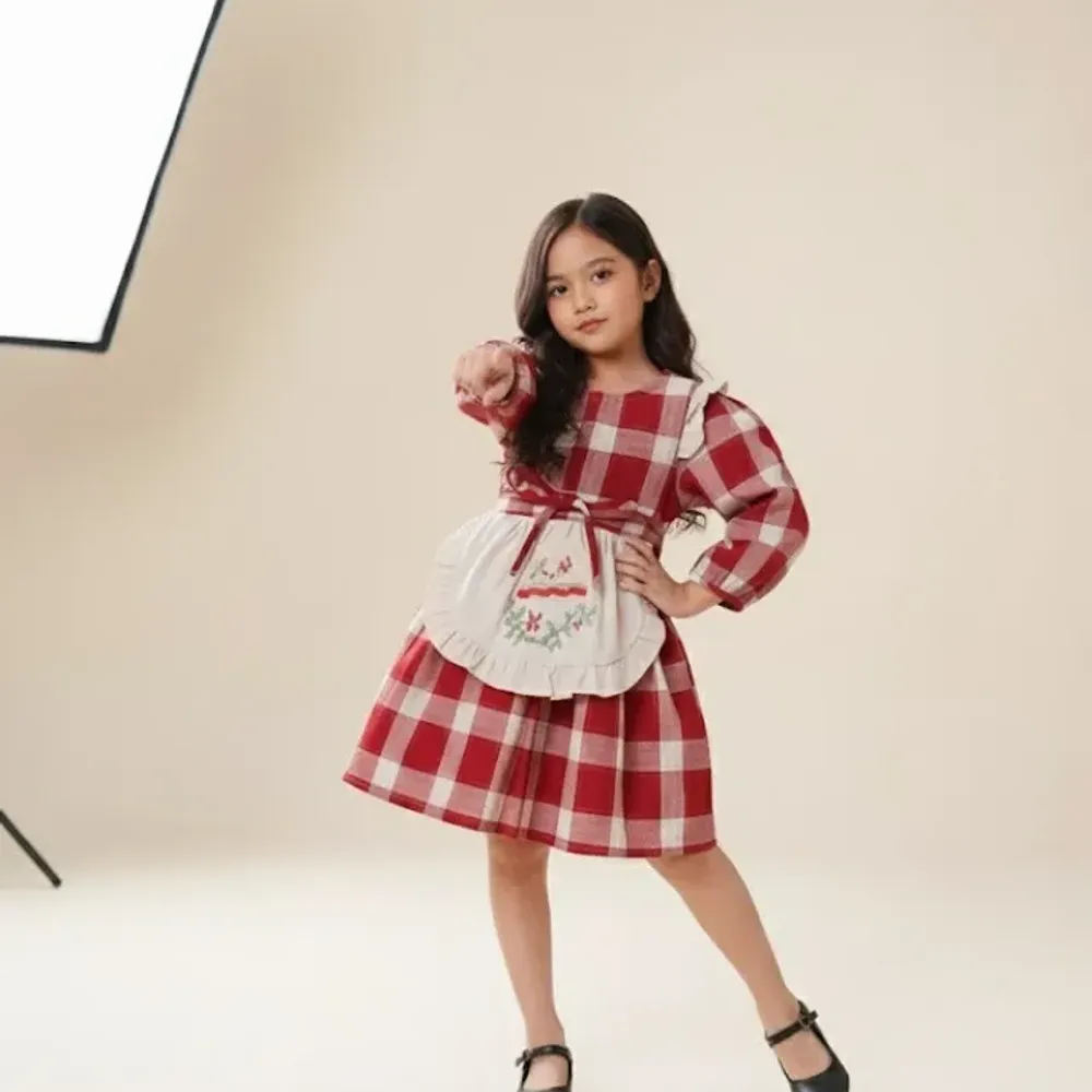 Dress Girl Ribbon Tartan Fly