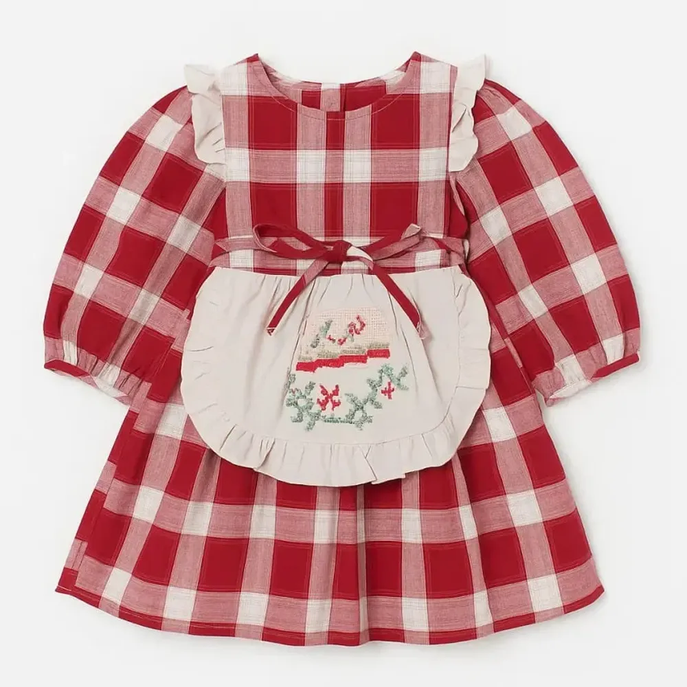 Dress Girl Ribbon Tartan Fly