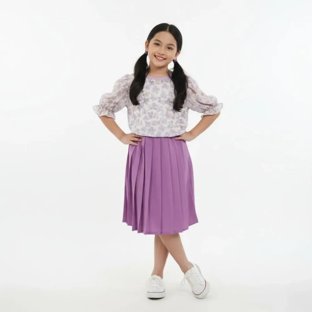 Set Girls Translucent Suit Garden Pleats