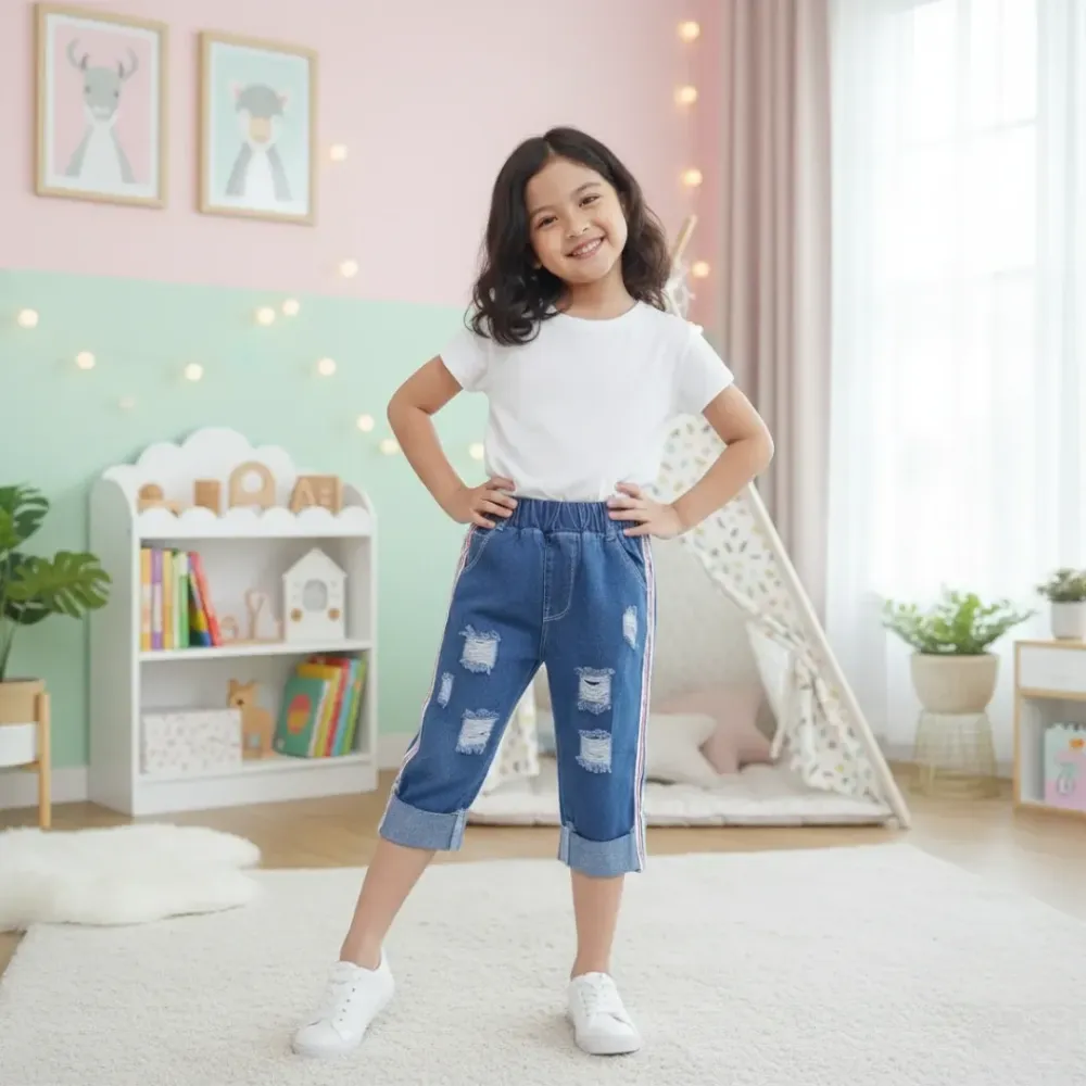 Pants Kids Small Tear Many Linear