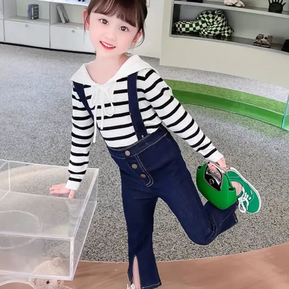 Set Girls Star Pinstriped Many Buttoned