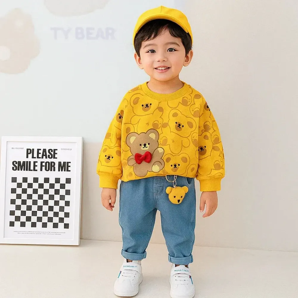 Set Boys Warmth Cartoon Bear Fashion