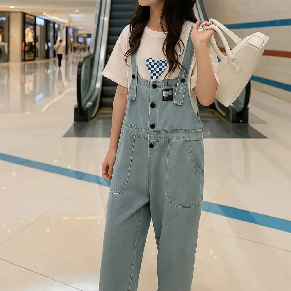 Set Girls Overalls Romper Button
