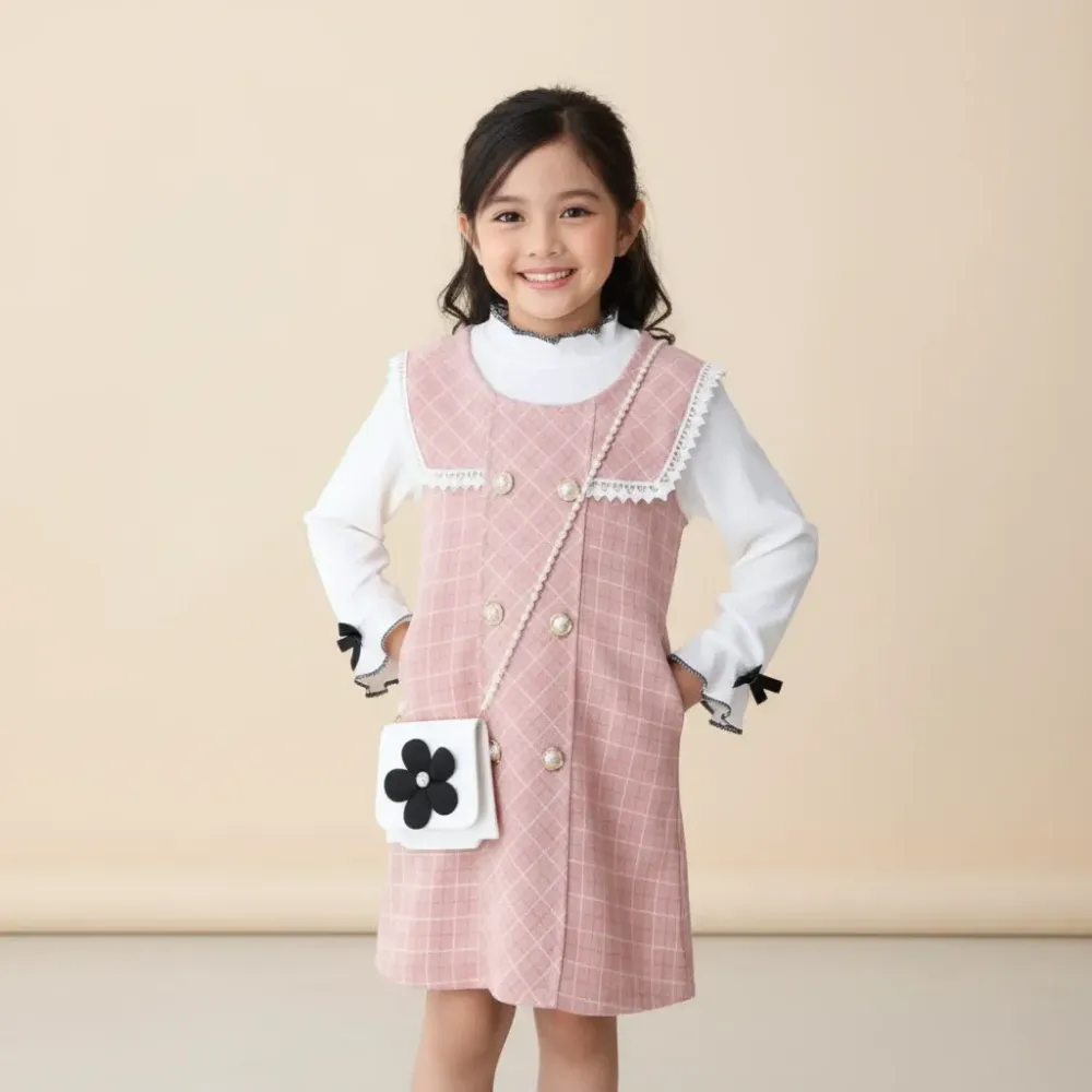 Dress Button Collar Tartan Pretty