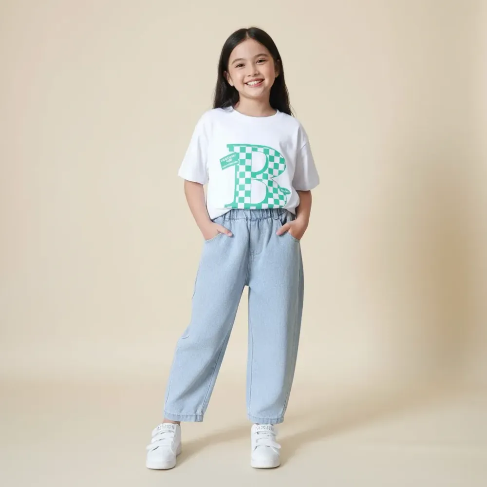 Sets Girls Plaid Letter Printed Casual