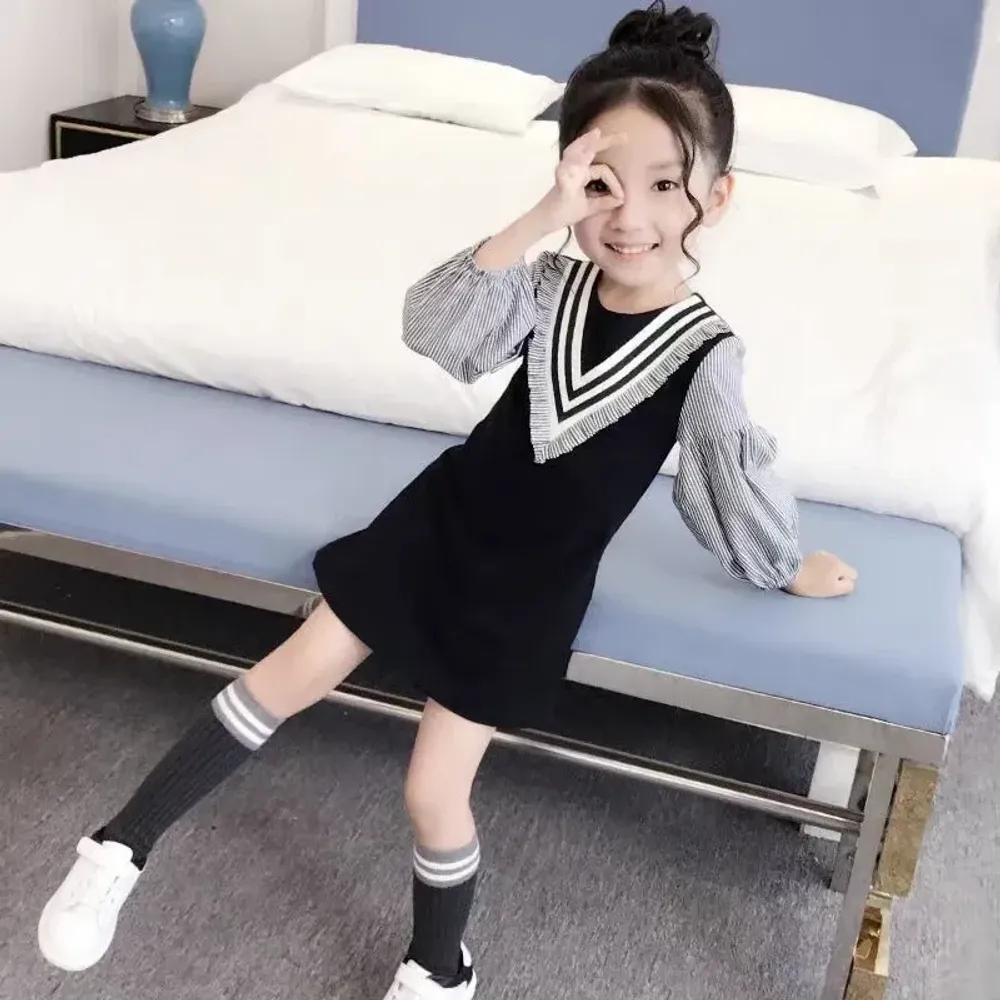 Dress Girl Cocoa Grey Stripe