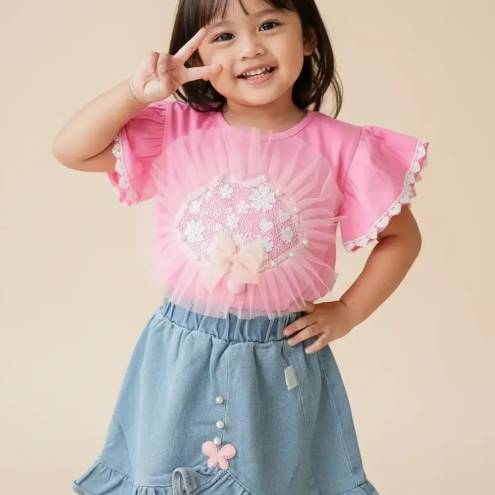 Setelan Furing And Pompom Flower