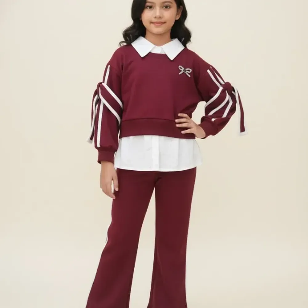 Set Girl Maroon Ribbon Corve