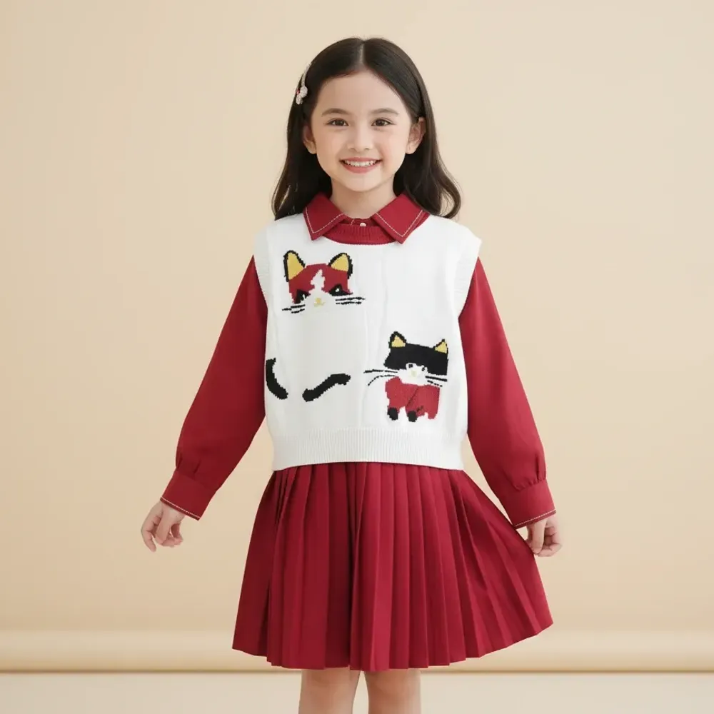 Dress Girl Sweety Red Cats
