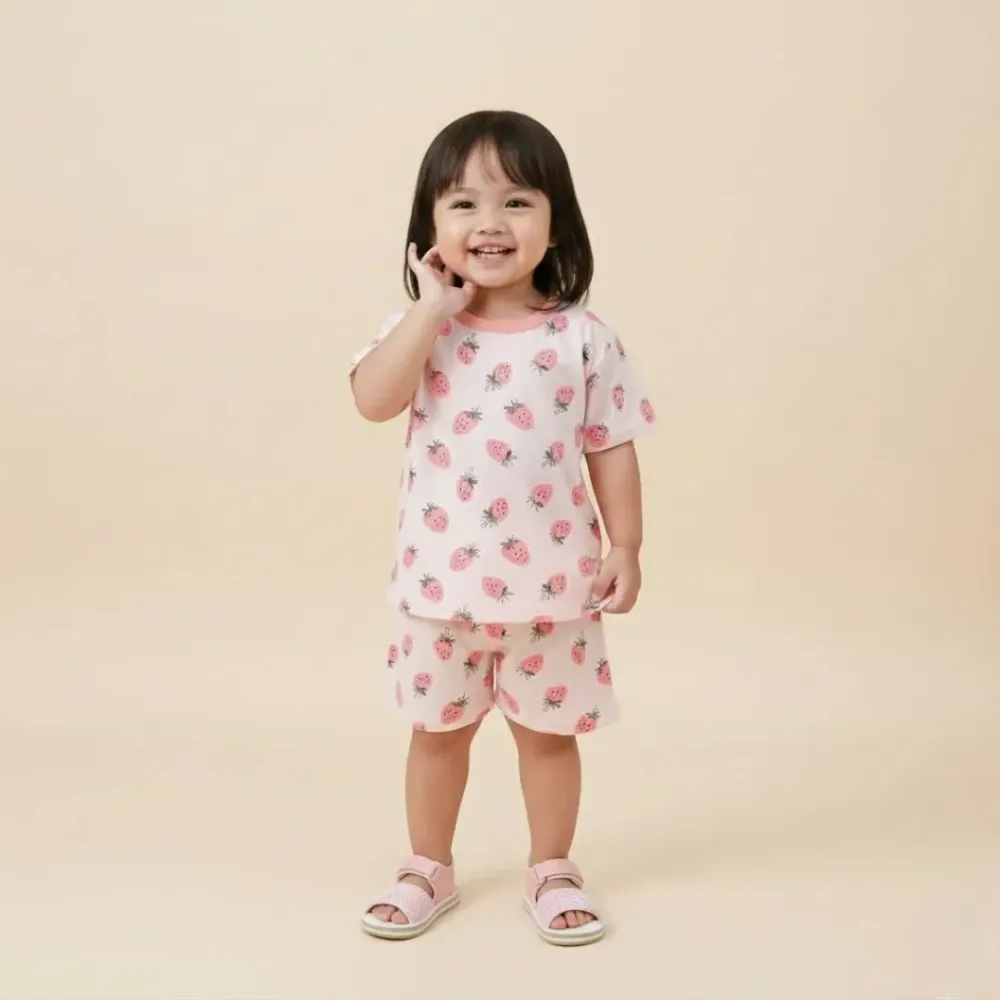 Sets Girls Short Sleeve Pink Strawberry