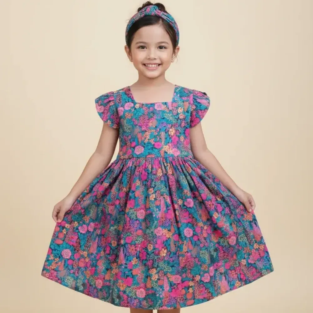 Dress Girl Purple Floral Shine