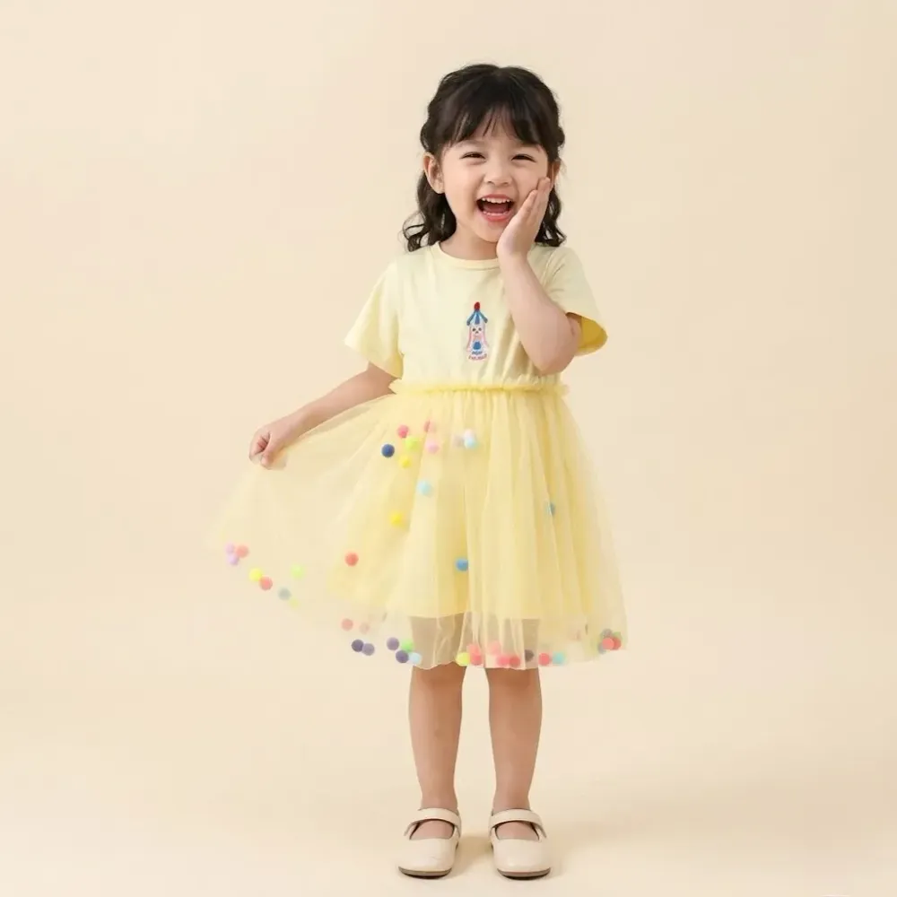 Dress Girl And Pompom Colourfull