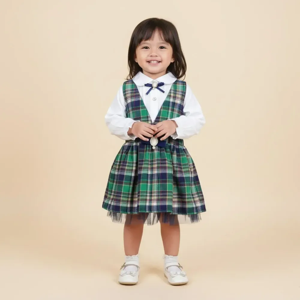 Dress Girls Netherlands Stylized Plaid Pin