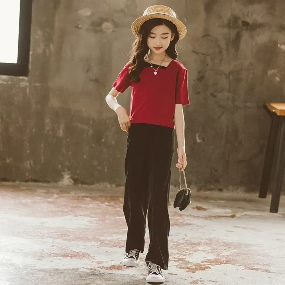 Set Girls Woven Top Simple Maroon