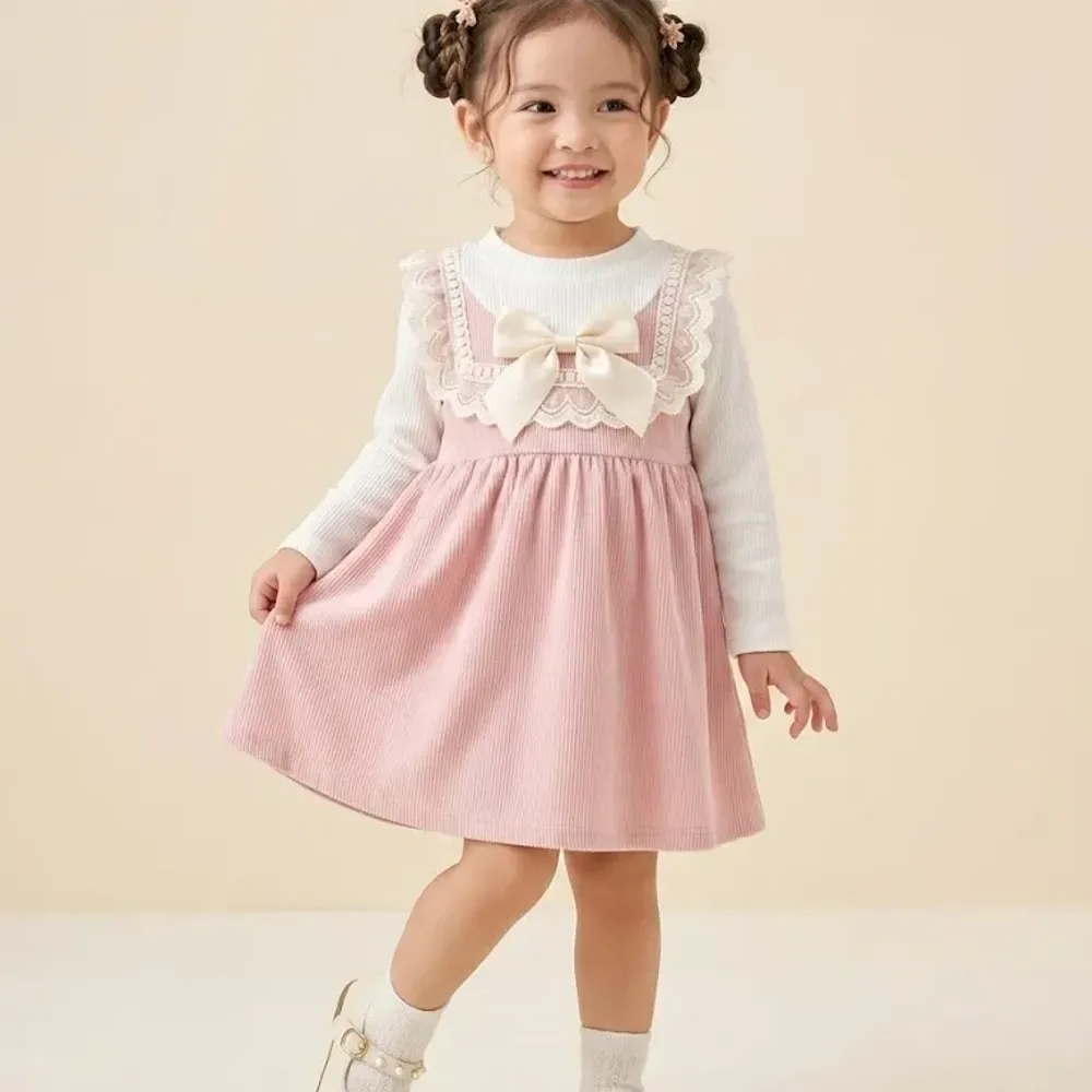 Dress Girl Knit Lace Bow