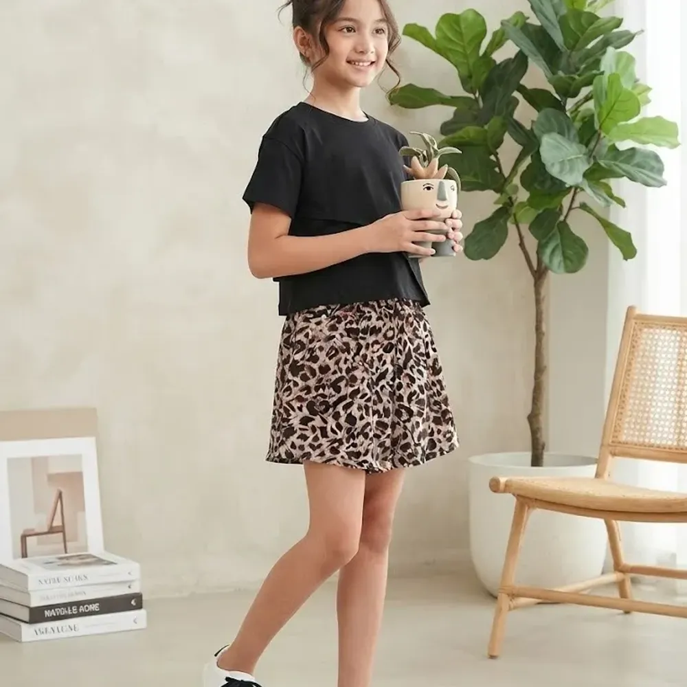 Sets Girls Plain Color Liege Pattern