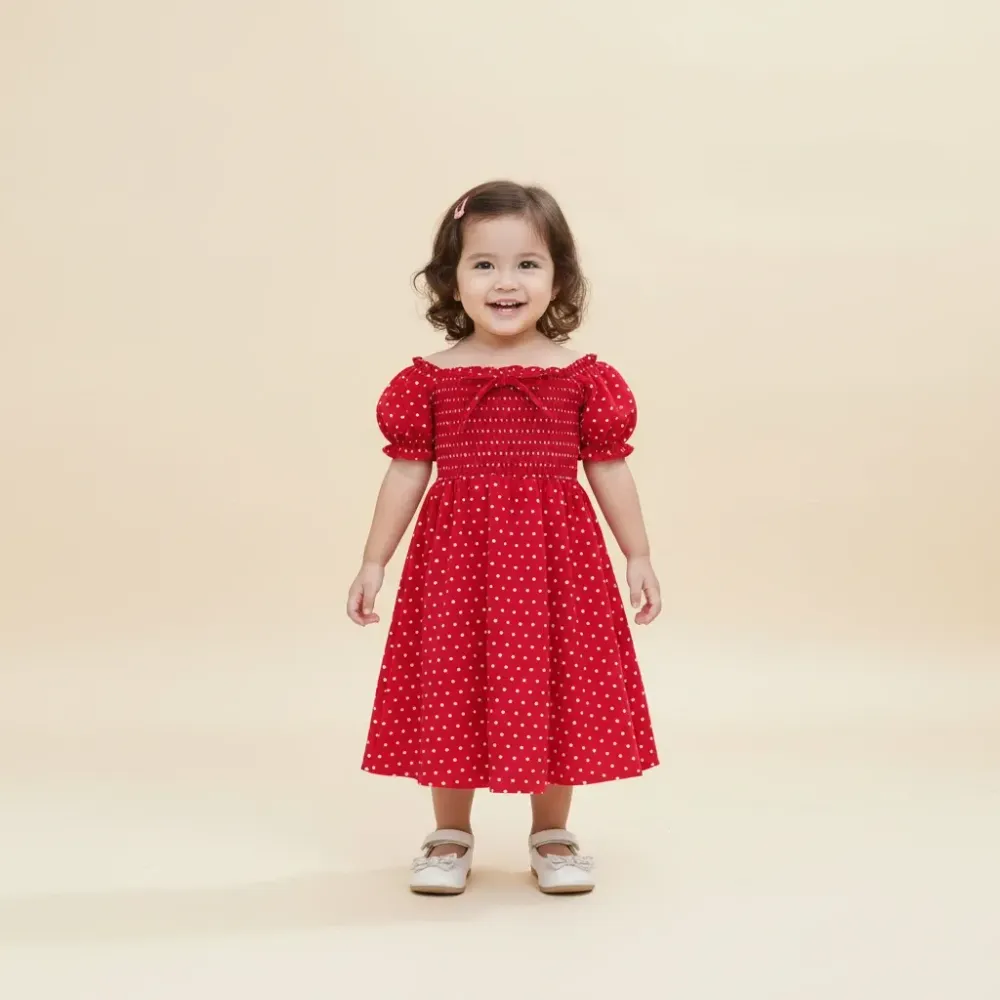 Dress Girls Red Polka Sweet Import