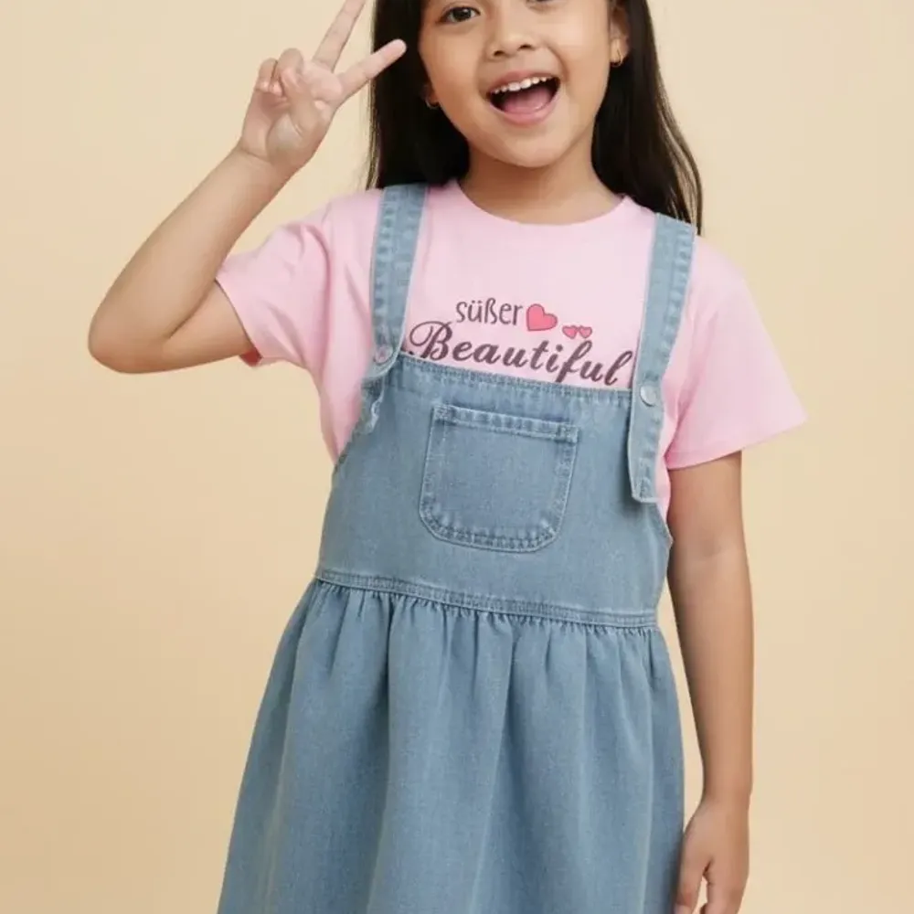 Setelan Overal Teddy Bear Denim Cutie