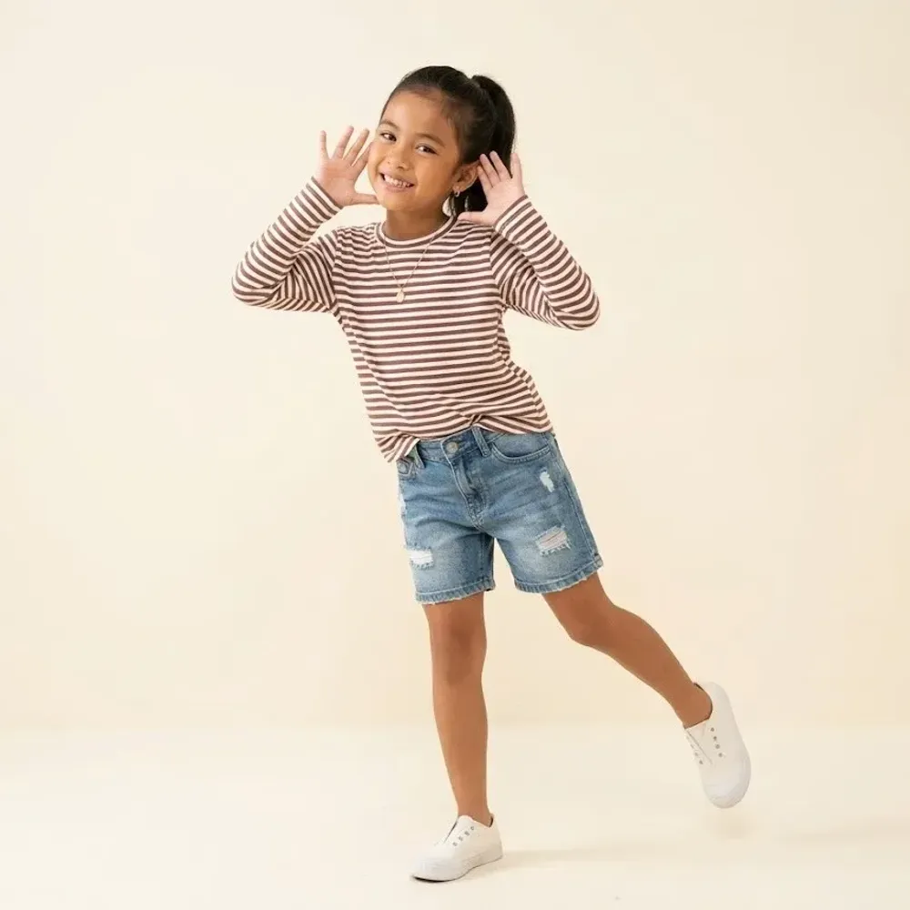Tops Girl Long Striples Brown