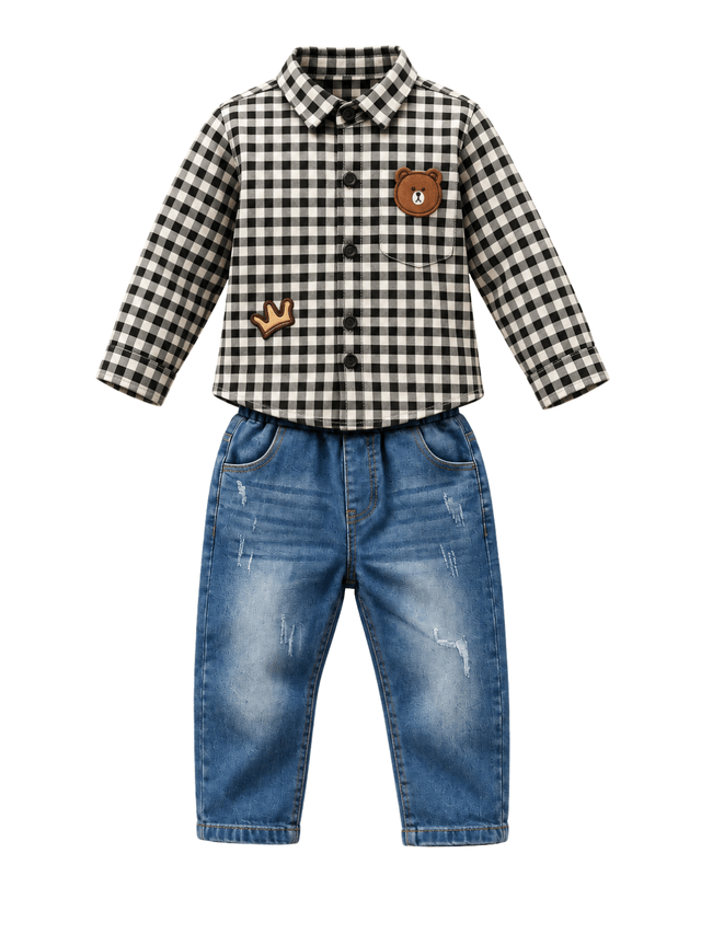 Setelan King Bear Head Tartan