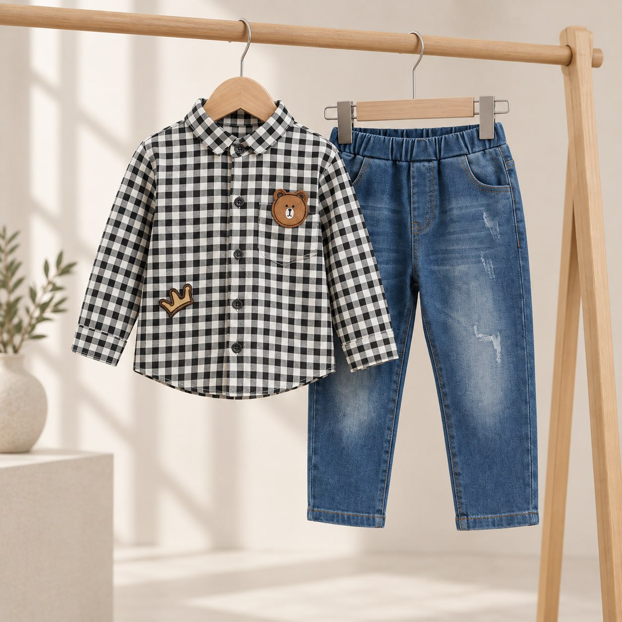 Set Boys King Bear Head Tartan
