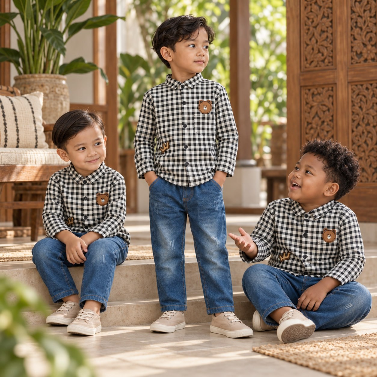 Set Boys King Bear Head Tartan