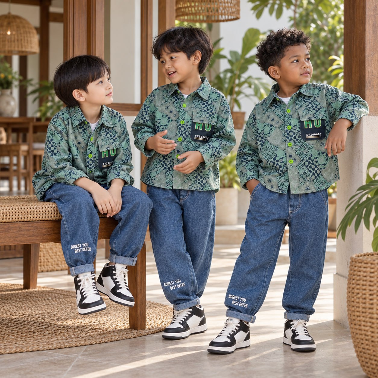 Set Boys Hawaiian Print Casual Style